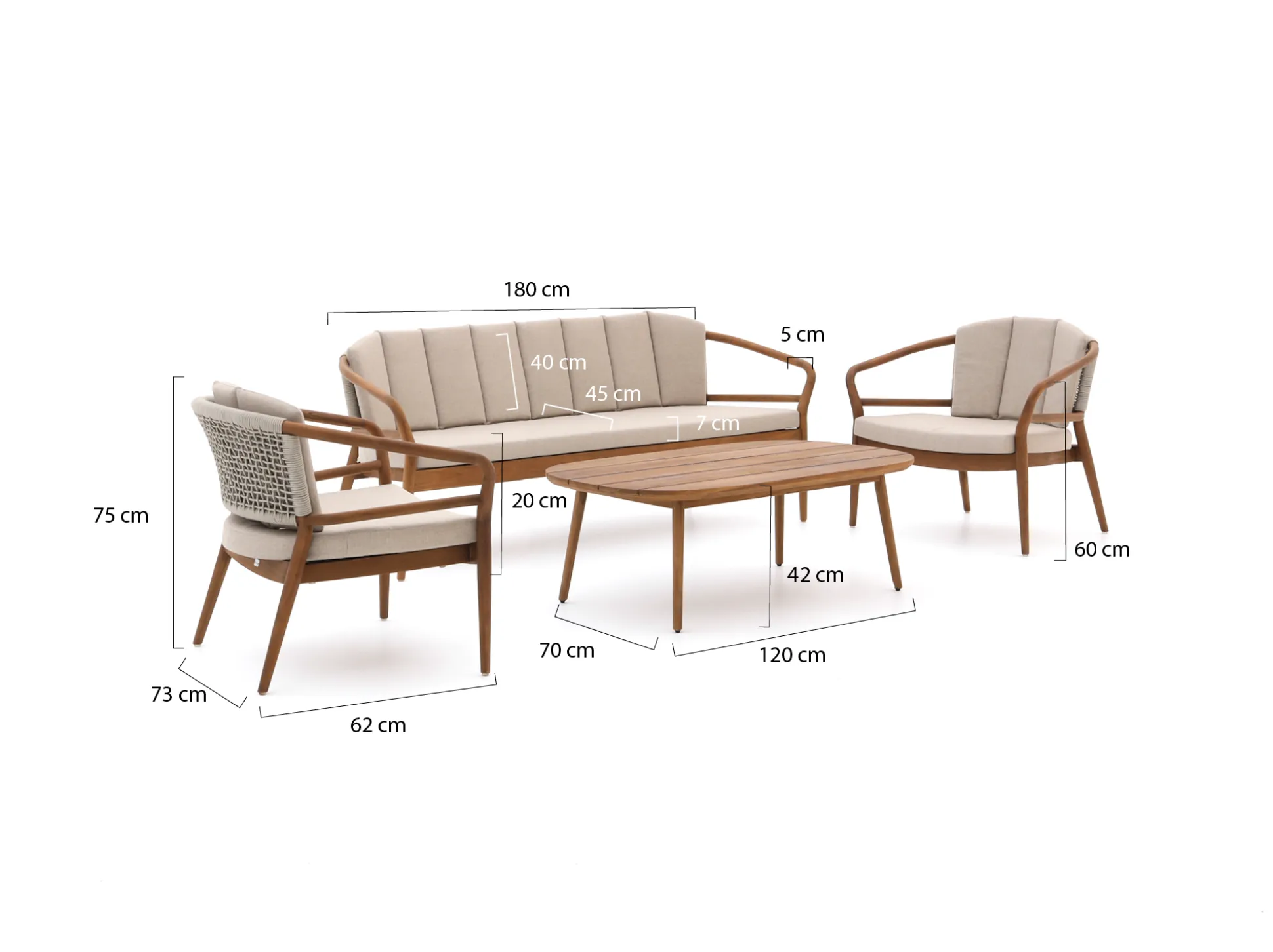 Bellagio Brasimone stoel-bank loungeset 4-delig