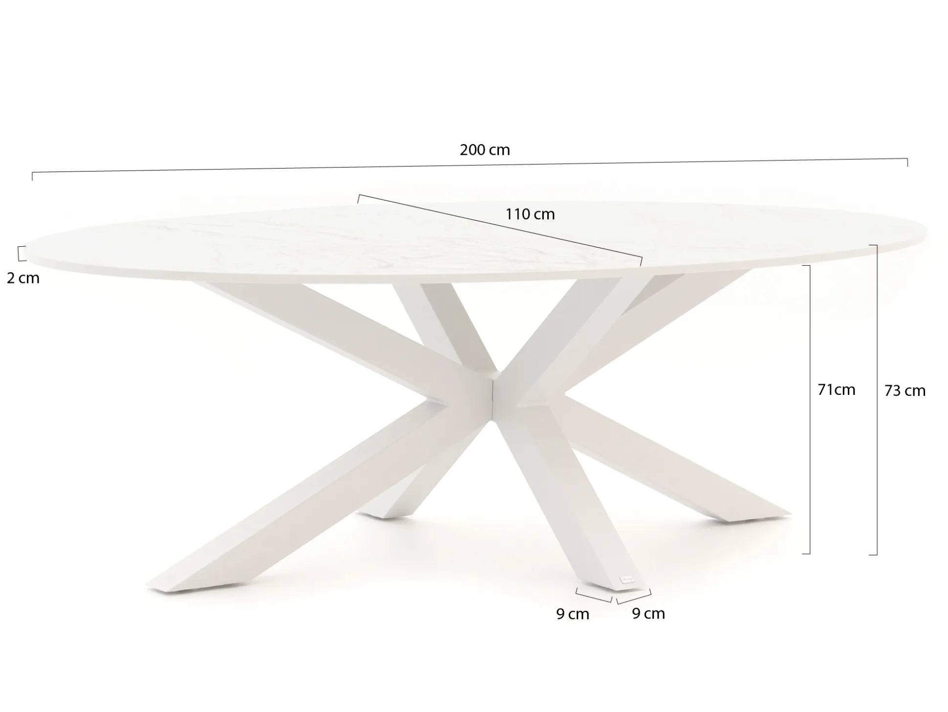 Bellagio Induno Ellips dining tuintafel 200x110cm