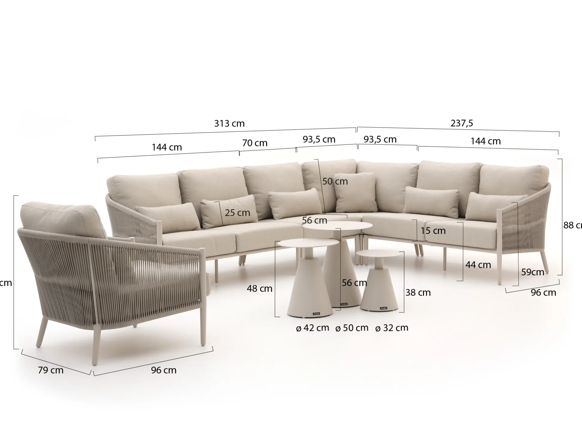 Bellagio Mineo/Tusa hoek loungeset 8-delig rechts