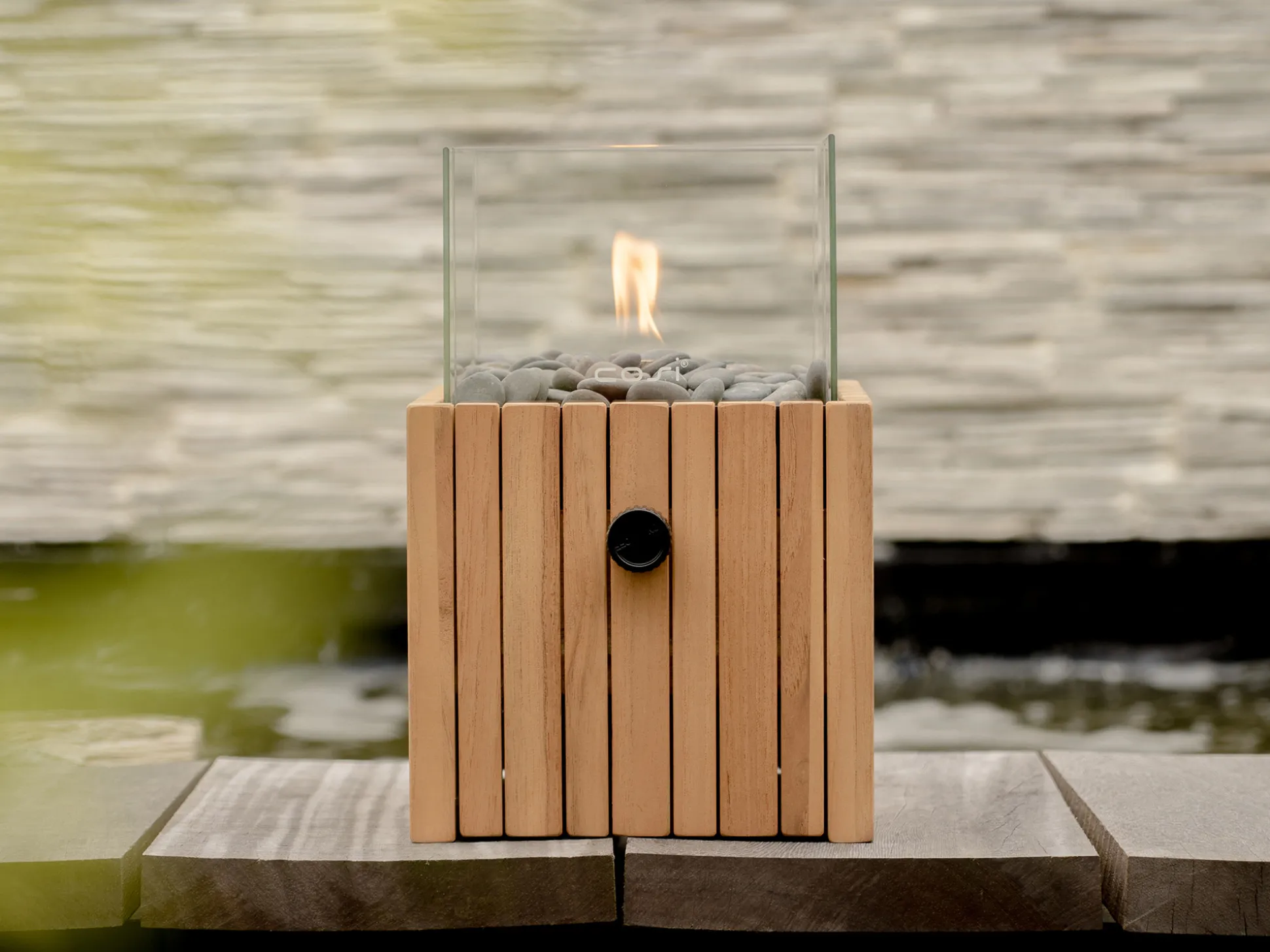 Cosiscoop Timber square gaslantaarn 20x20x30cm