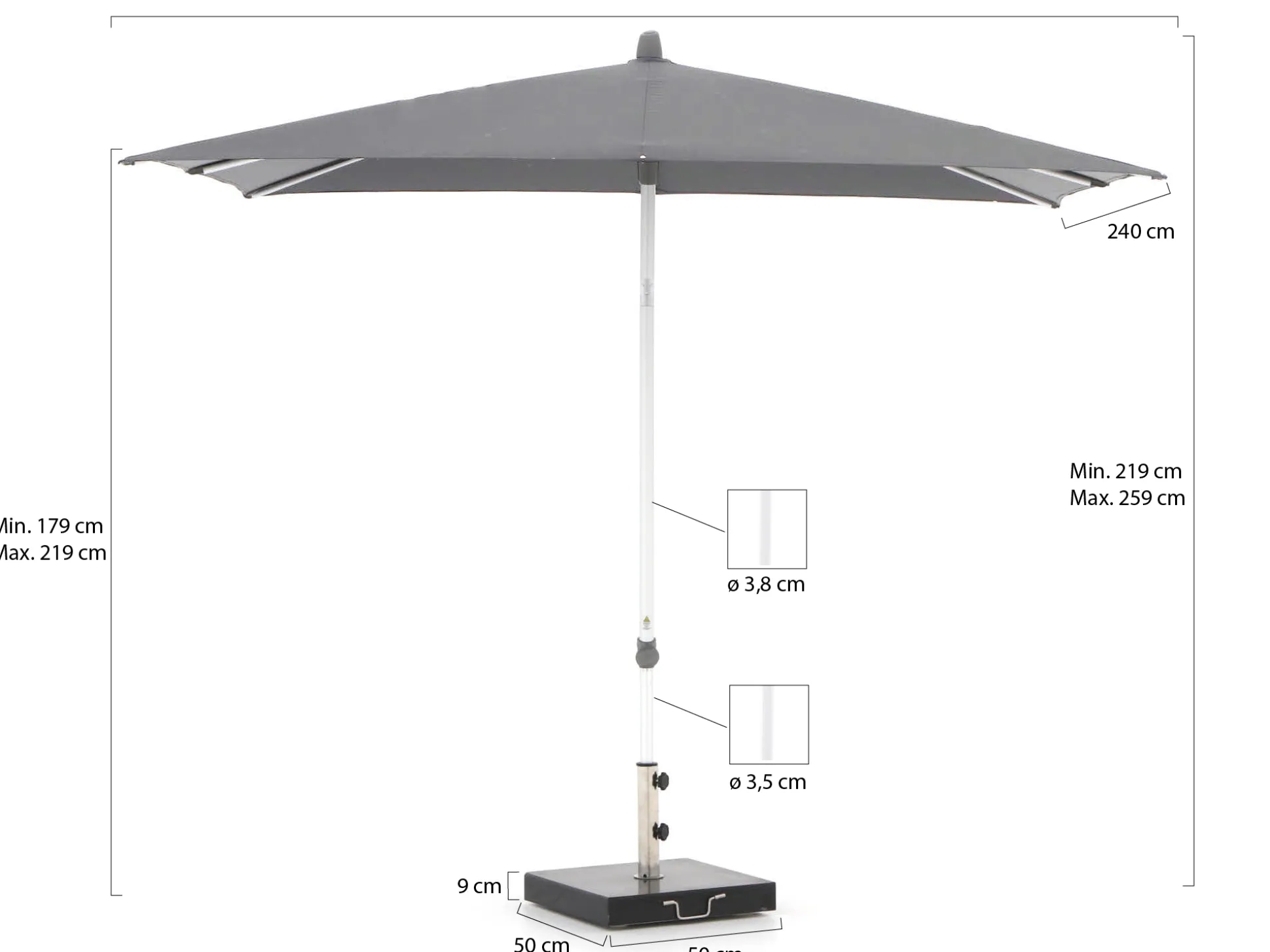 Glatz Alu-Smart parasol 240x240cm