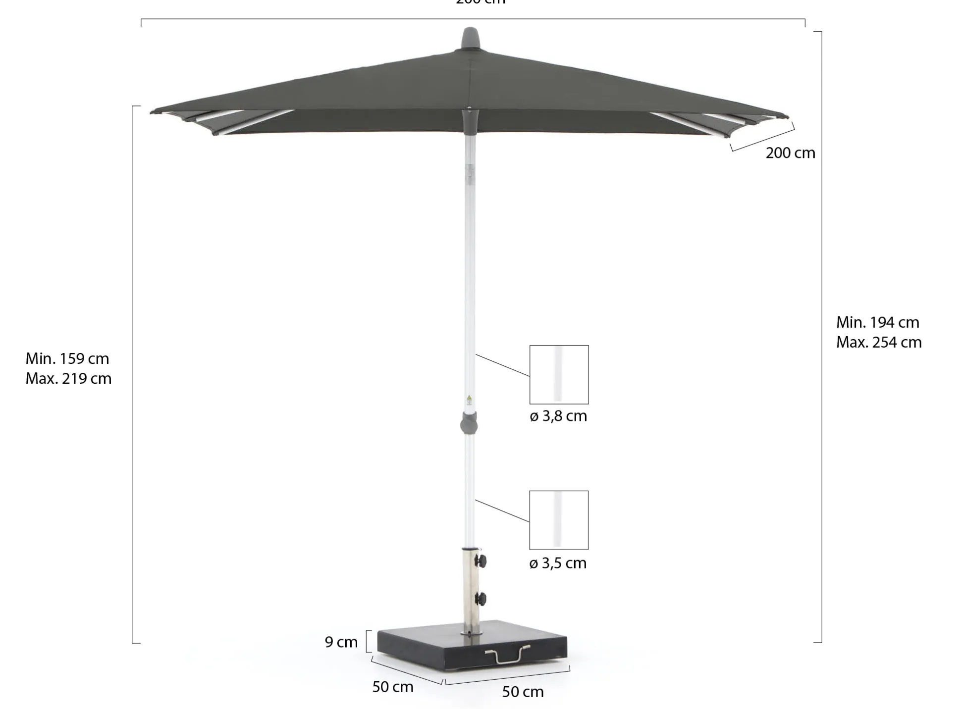 Glatz Alu-Smart parasol 200x200cm