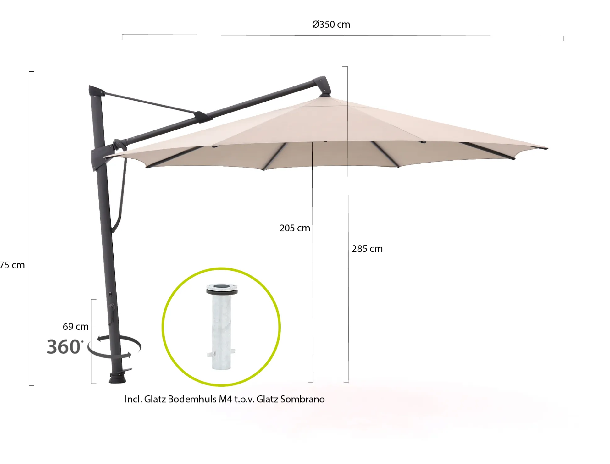 Glatz Sombrano S+ Easy zweefparasol ø 350cm