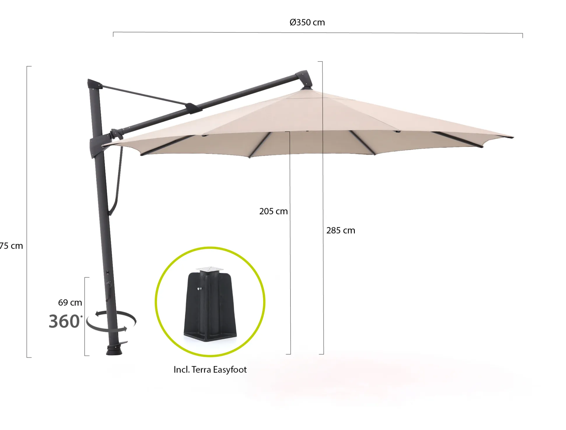 Glatz Sombrano S+ Easy zweefparasol ø 350cm