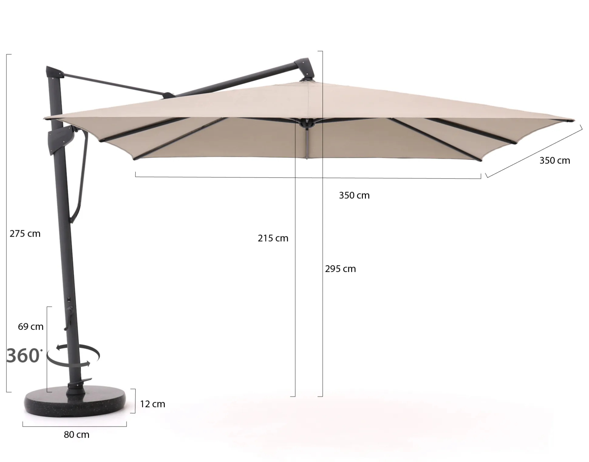 Glatz Sombrano S+ Easy zweefparasol 350x350cm