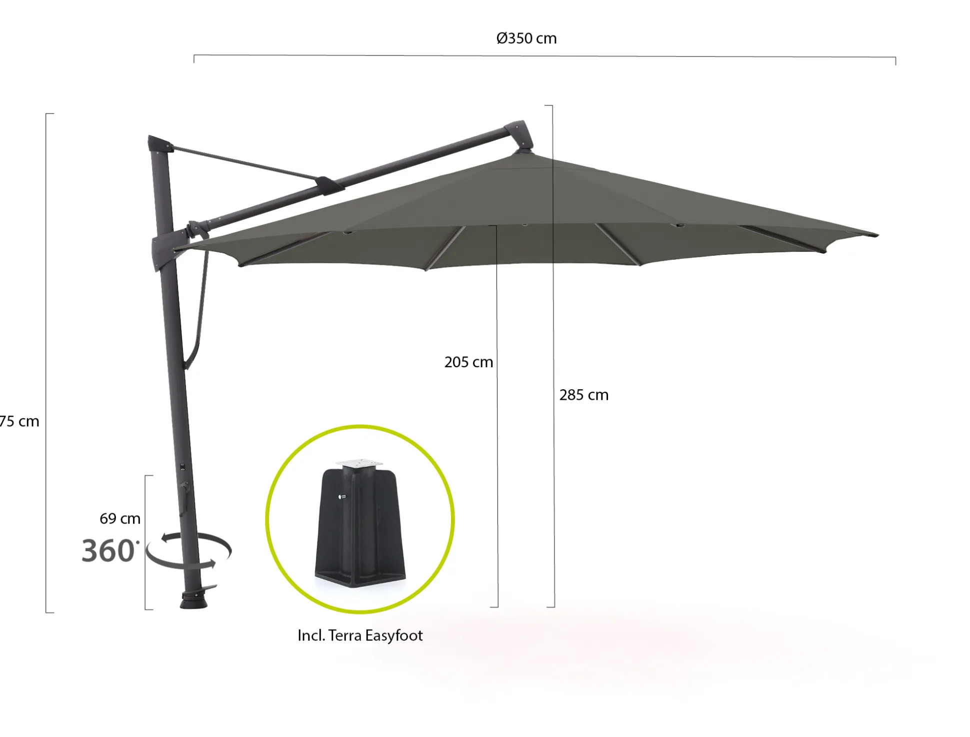 Glatz Sombrano S+ Easy zweefparasol ø 350cm
