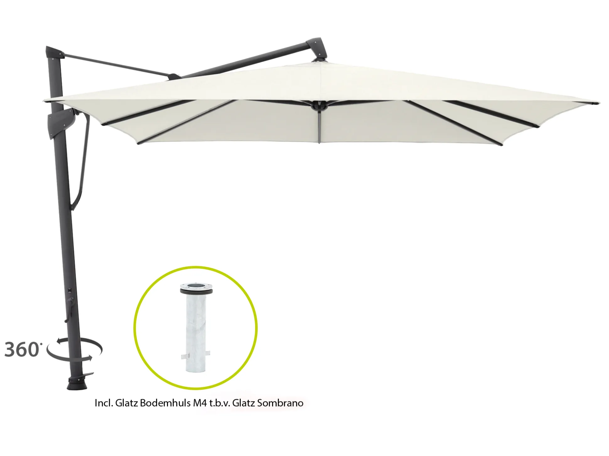 Glatz Sombrano S+ Easy zweefparasol 350x350cm