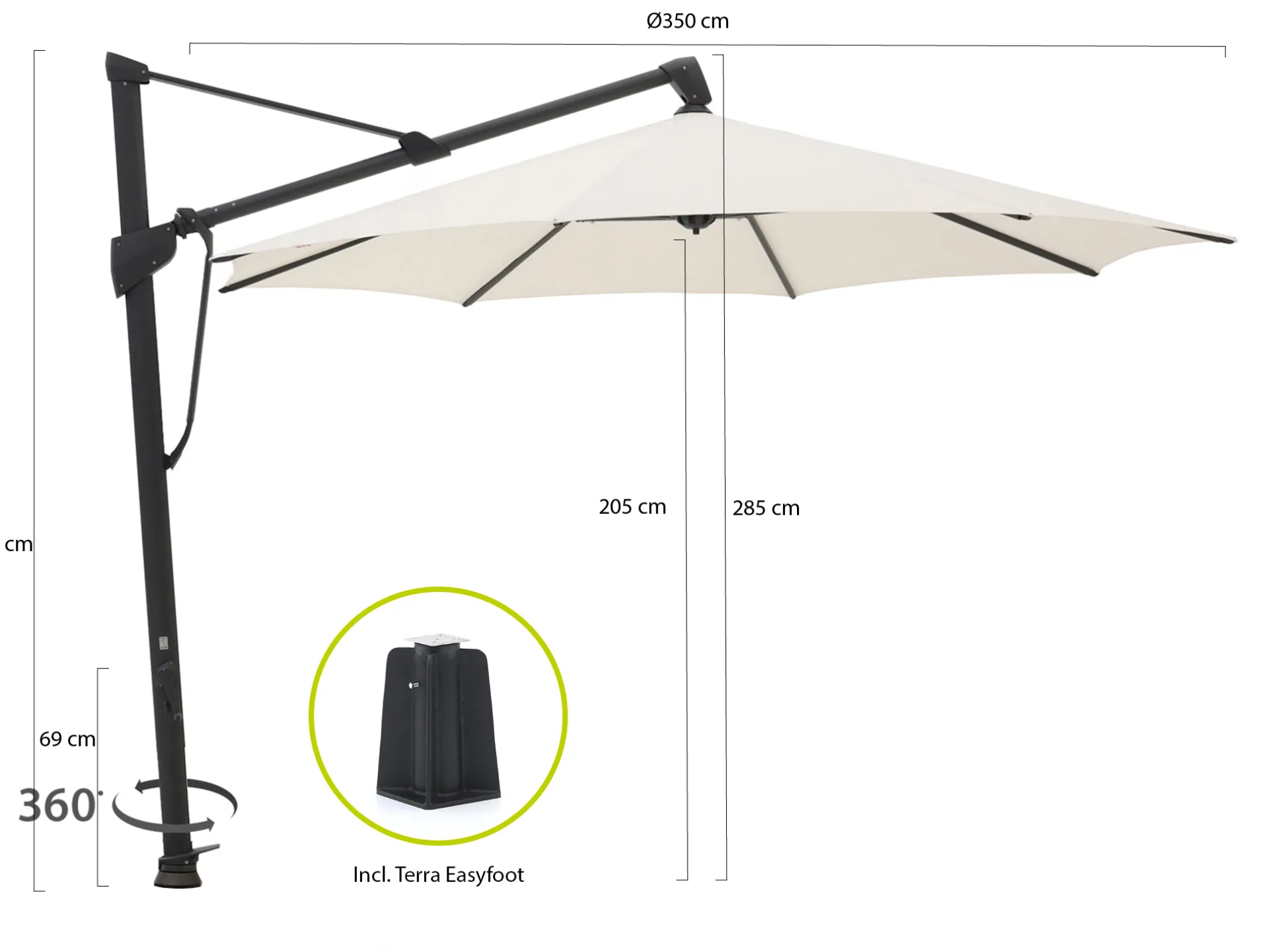 Glatz Sombrano S+ Easy zweefparasol ø 350cm