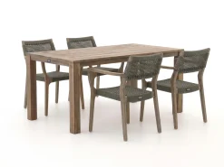 ROUGH-L Rope/ROUGH-S 160cm dining tuinset 5-delig stapelbaar