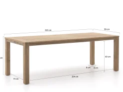 ROUGH-S 220cm dining tuinset met bank 5-delig stapelbaar