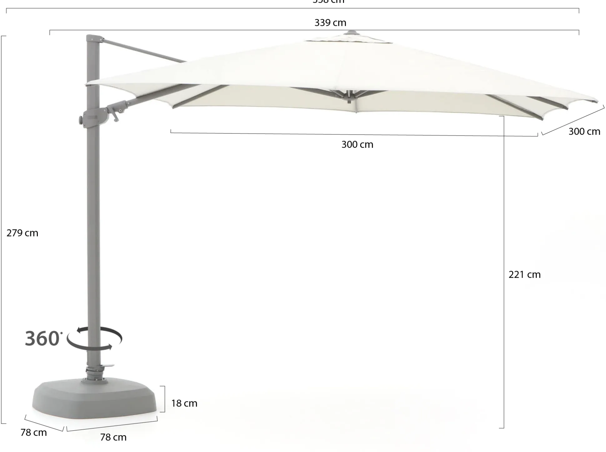 Shadowline Austin zweefparasol 300x300cm