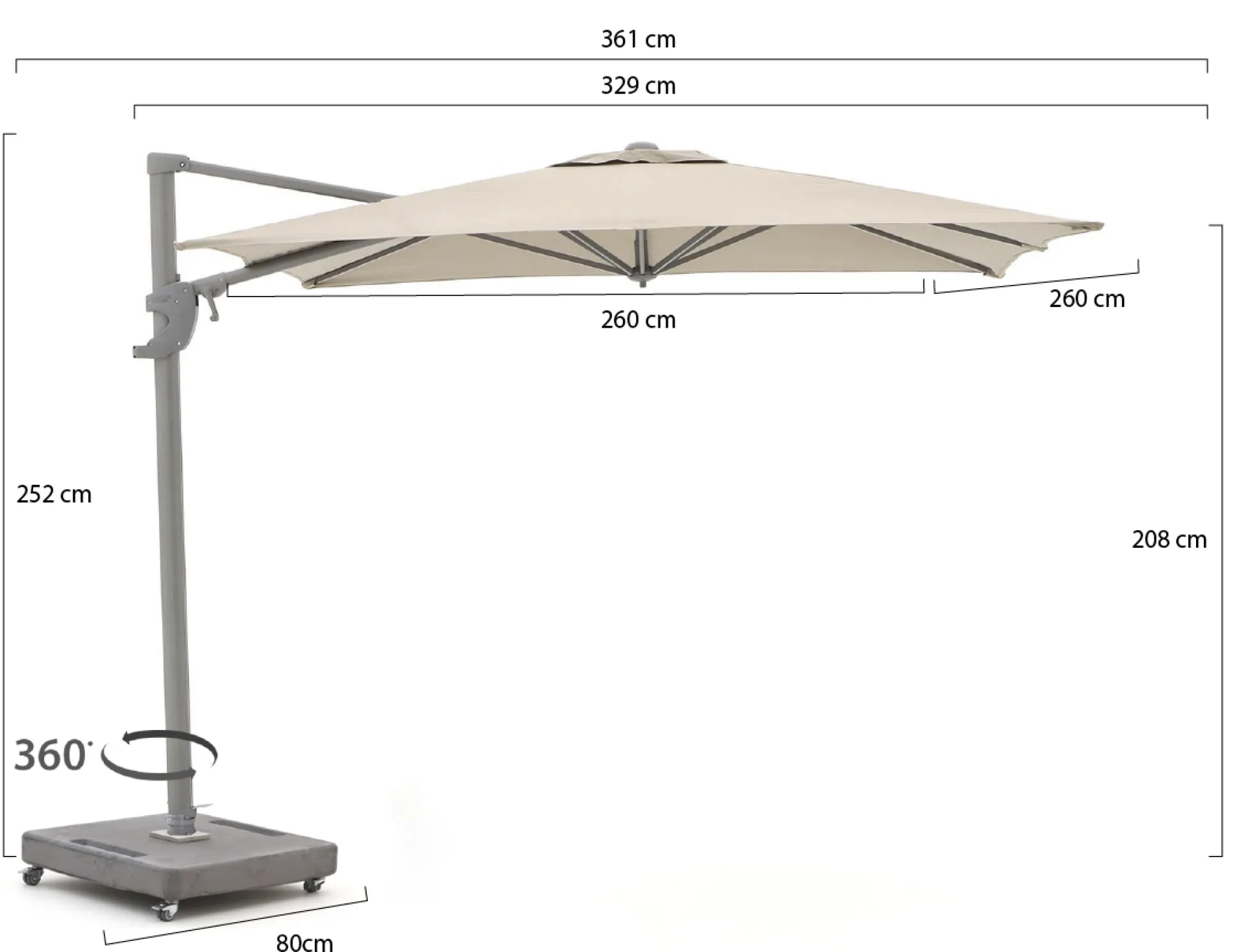 Shadowline Francisco zweefparasol 260x260cm