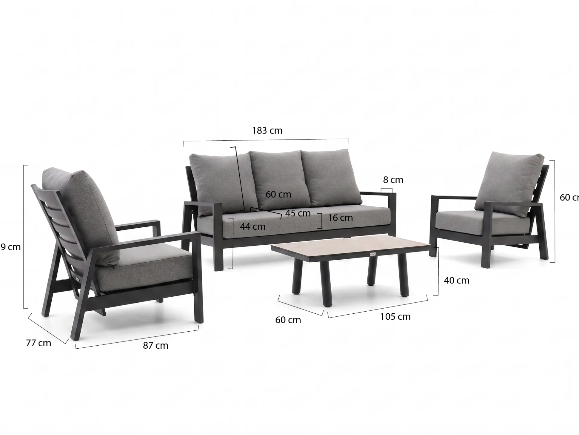 Tierra Outdoor Musone stoel-bank loungeset 4-delig 5-zits verstelbaar