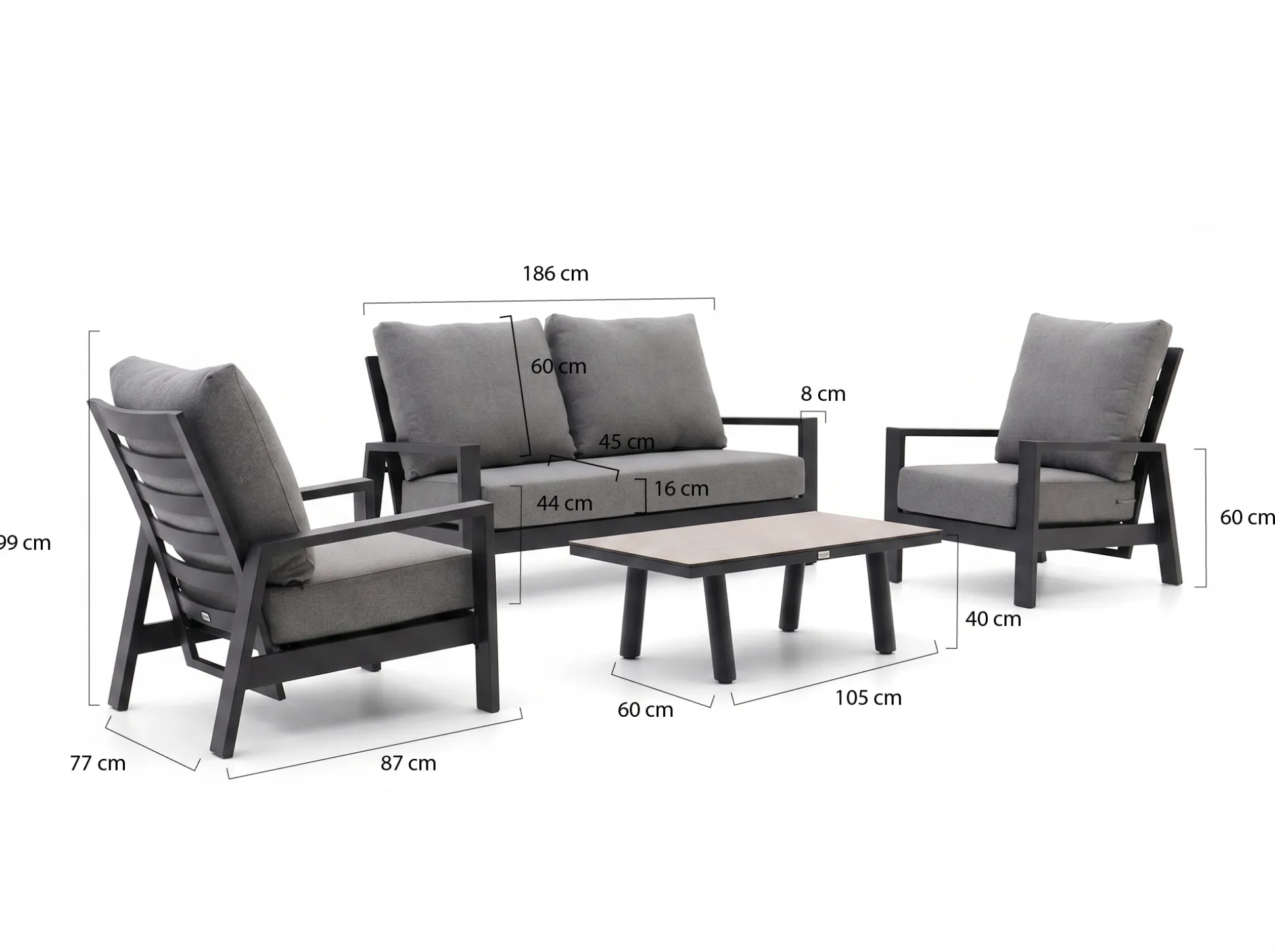 Tierra Outdoor Musone stoel-bank loungeset 4-delig 4-zits verstelbaar